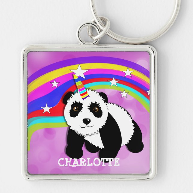 Fantasy Rainbow Panda Unicorn Niedlich Personalisi Schlüsselanhänger (Vorne)