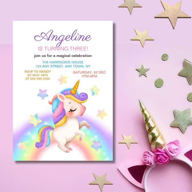 Fantasy Rainbow Stars Unicorn Girl Birthday  Einladung (Von Creator hochgeladen)
