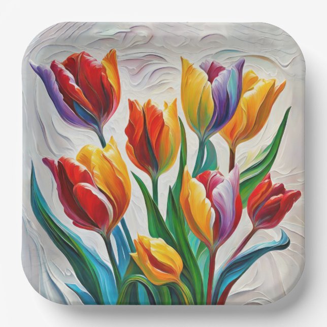Fantasy Rainbow Tulip Bouquet Pappteller (Vorderseite)