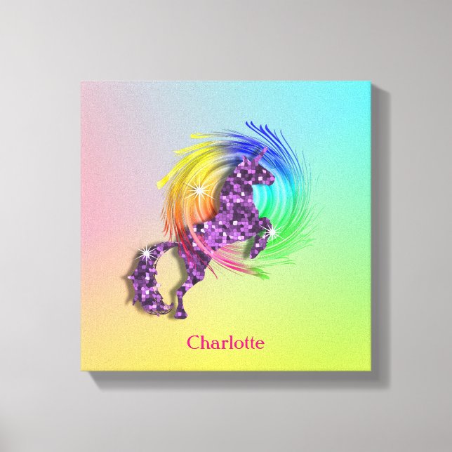 Fantasy Rainbow Unicorn Personalisiert Leinwanddruck (Vorderseite)