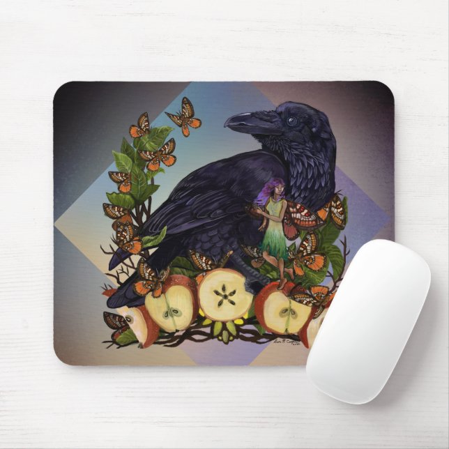 Fantasy Raven Fee Art Mousepad (Mit Mouse)
