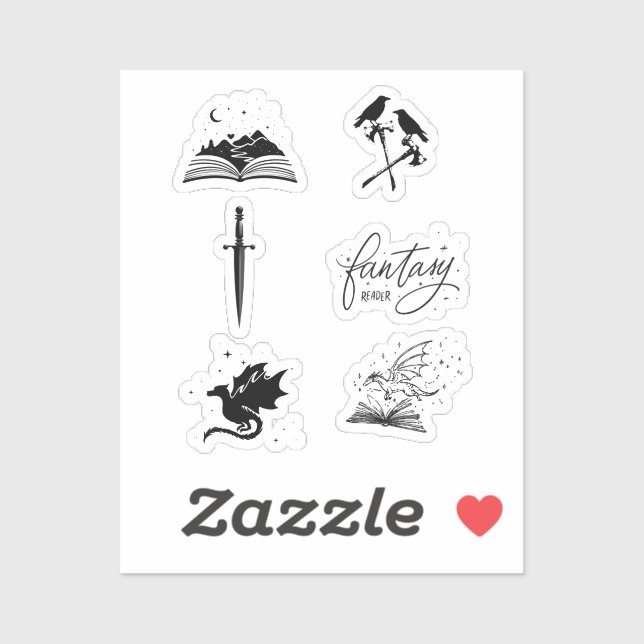 Fantasy reader collection with dagger dragon book aufkleber (Blatt)