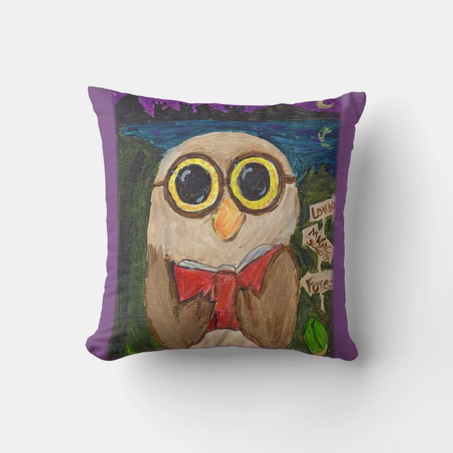 Fantasy Reader Owl Folkloft Kunst Kissen (Vorderseite)