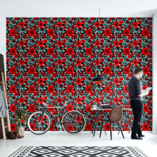 Fantasy Red and Blue Dschungel Floral Tapete