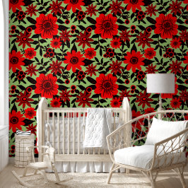 Fantasy Red and Green Dschungel Floral Tapete
