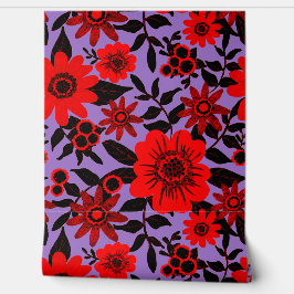Fantasy Red and Purple Jungle Floral Tapete