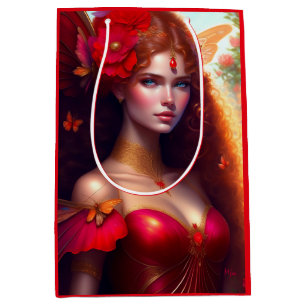 Fantasy Red Fairy Red Blume Decoupage Mittlere Geschenktüte