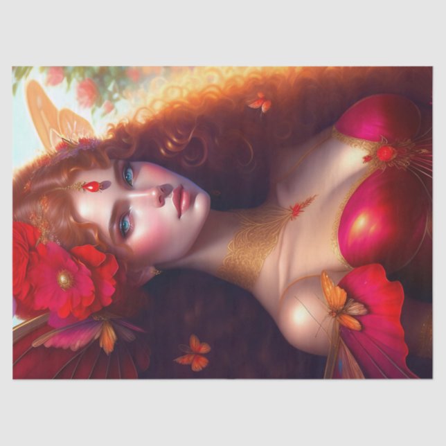 Fantasy Red Fairy Red Blume Decoupage Seidenpapier (Vorderseite)