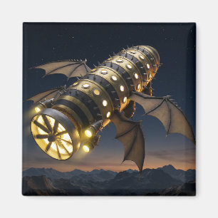 Fantasy-Retraumsraumschiff mit Drachenflügeln und Magnet