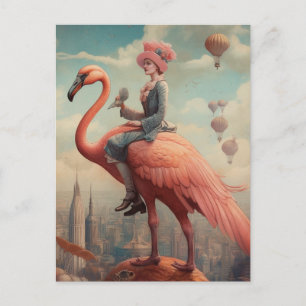 Fantasy Ride auf einem rosa Flamingo Postkarte
