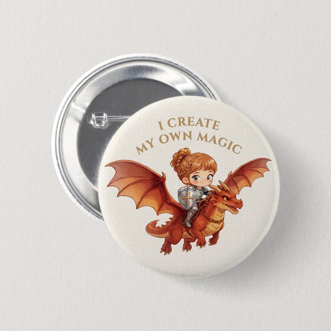 Fantasy-Ritter-Prinzessin-Drache benutzerdefiniert Button (Vorne & Hinten)