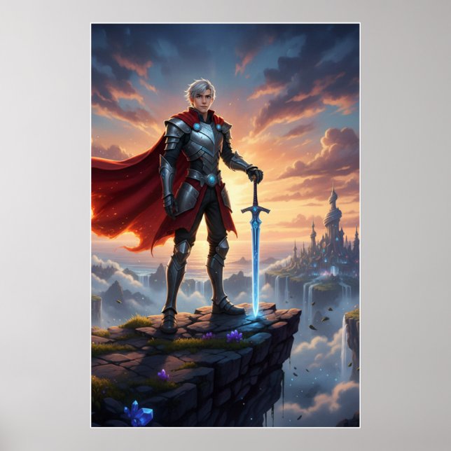 Fantasy-Ritterkrieger mit Schwertposter Poster (Vorne)