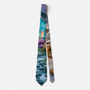 Fantasy River Cottage Landschaft Kunst Krawatte – 