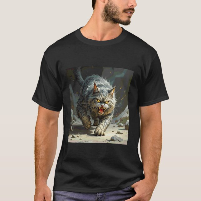 Fantasy Rocks Wütende Katze T-Shirt (Vorderseite)