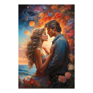 *~* Fantasy Romantic Full Moon AP51 Sunset Fotodruck