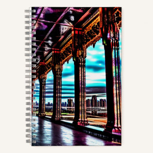 Fantasy Rosa Blaue Himmelsbrücke Landschaft Notizbuch
