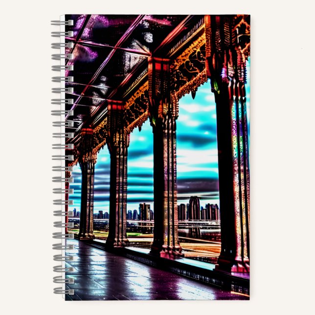 Fantasy Rosa Blaue Himmelsbrücke Landschaft Notizbuch (Vorderseite)