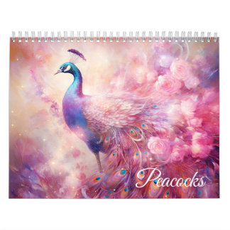 Fantasy-Rosa Pfauen im abstrakten Stil Kalender