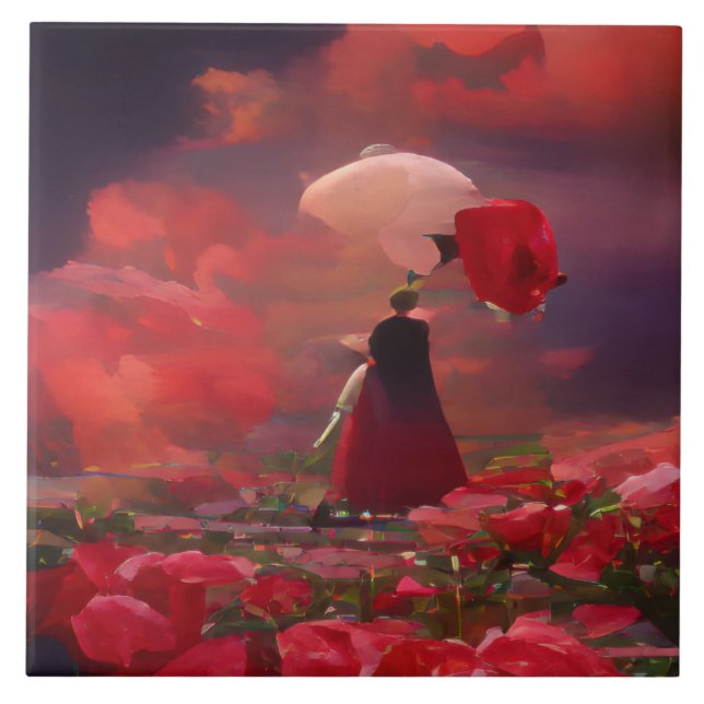 Fantasy Rose Field Under Sky Fliese (Vorderseite)