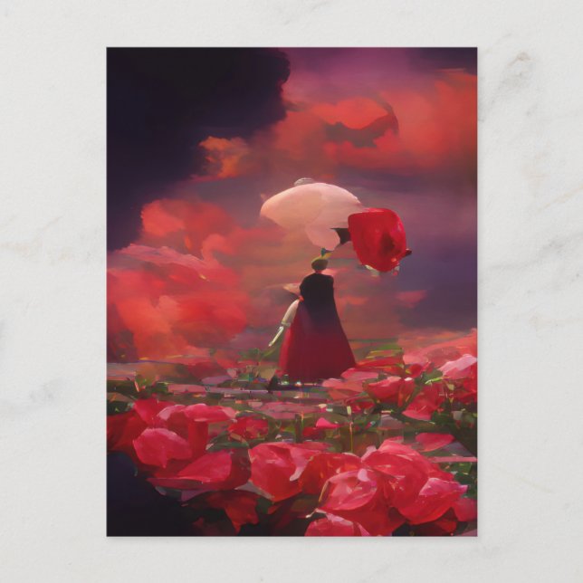 Fantasy Rose Field Under Sky Postkarte (Vorderseite)