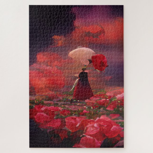 Fantasy Rose Field Under Sky Puzzle (Vertikal)