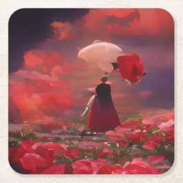 Fantasy Rose Field Under Sky Rechteckiger Pappuntersetzer