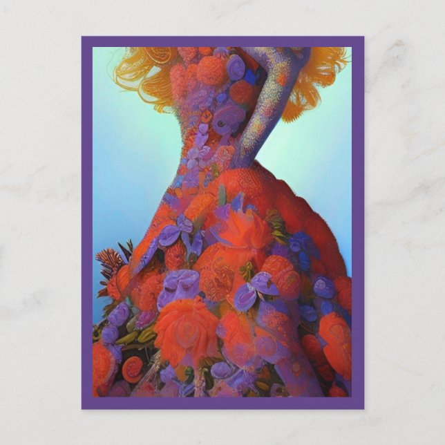 Fantasy Rote Rosen Hochzeitskleid Goth Bride Postkarte (Vorderseite)