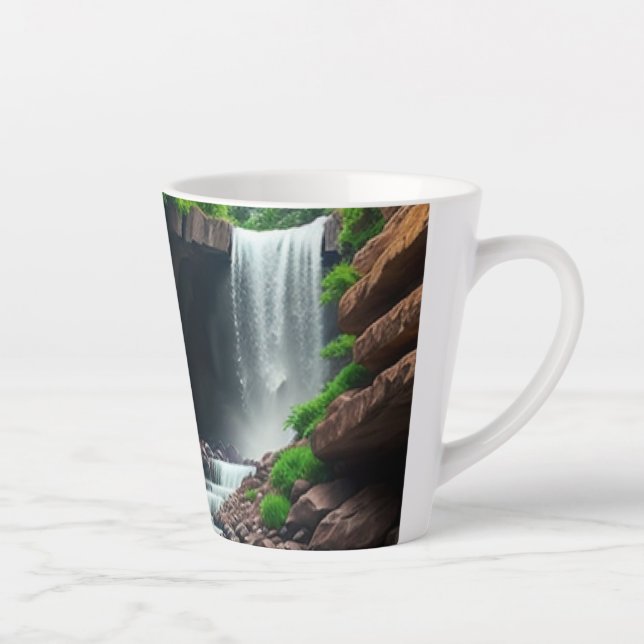 Fantasy-Rote Rosen vor einem Wasserfall Milchtasse (Rechts)
