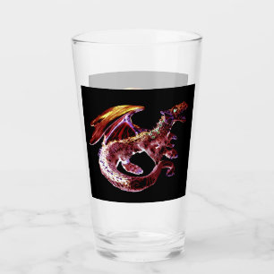 Fantasy Rubinroter Drache Flamme Mythische Kunst Glas