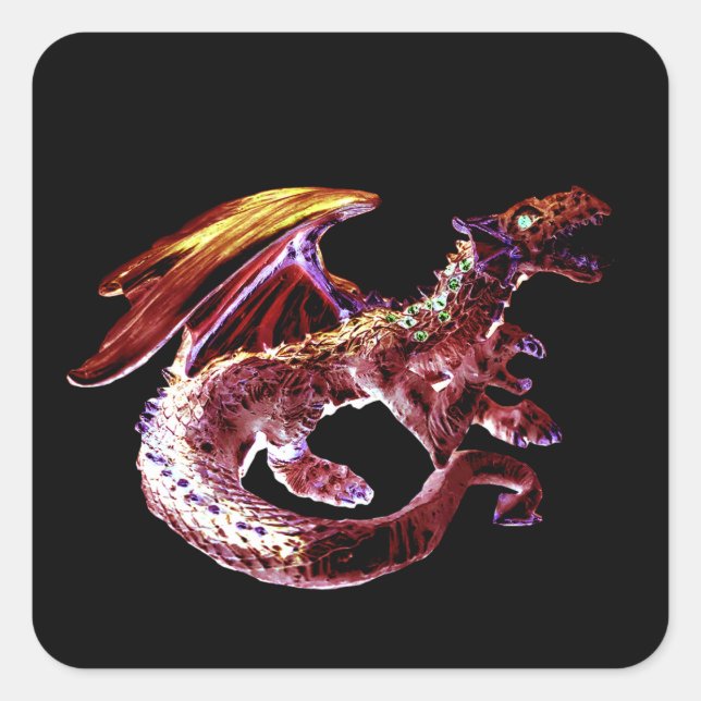 Fantasy Ruby Reds Dragon Quadratischer Aufkleber (Vorderseite)