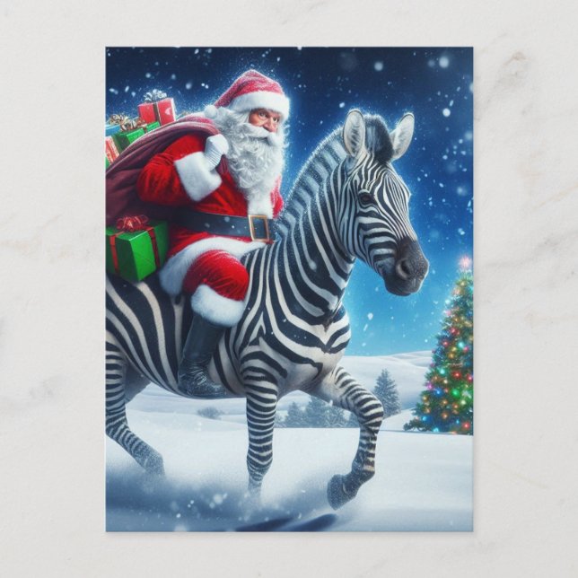 Fantasy Santa und a Zebra Postkarte (Vorderseite)