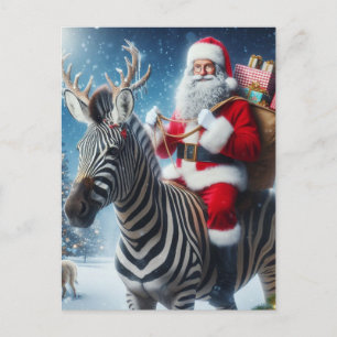 Fantasy Santa und ein Zebra mit Antlern Postkarte