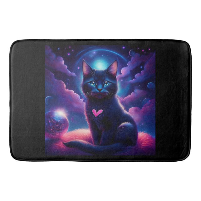 Fantasy Scene Black Kitten Beautiful Blue Eyes Badematte (Vorderseite)