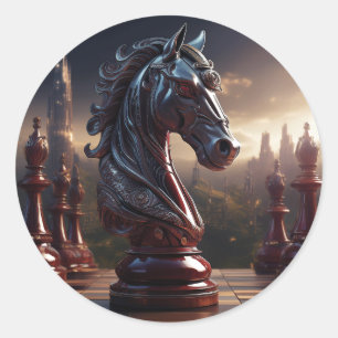Fantasy-Schachszene - Springer Runder Aufkleber