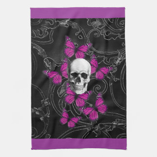 Fantasy-Schädel und heiß rosa Schmetterlinge Handtuch