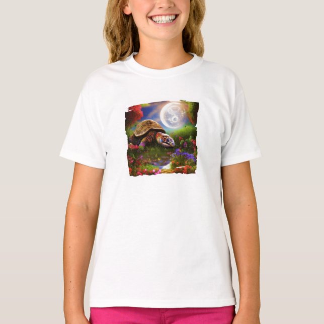 Fantasy-Schildkröte und Mond-T - Shirt (Vorderseite)