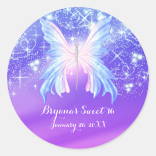 Fantasy Schmetterling Rosa & Lila Glitzer Runder Aufkleber