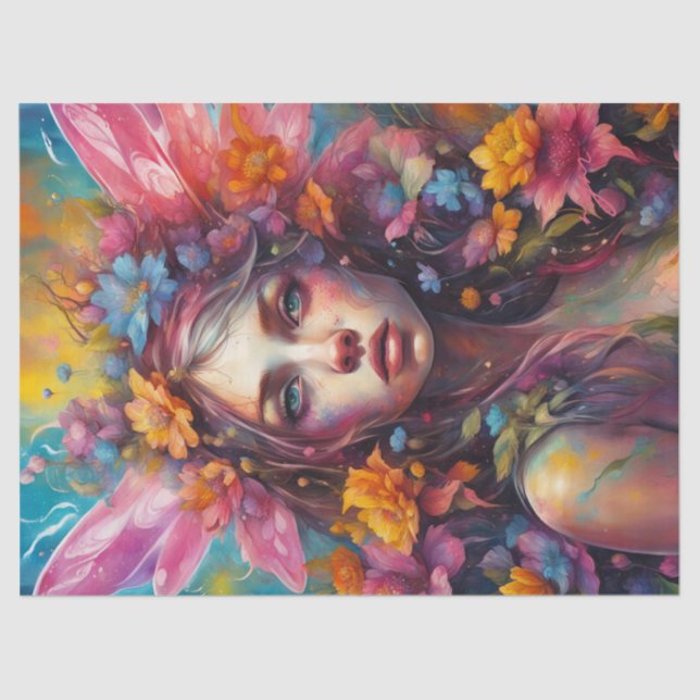 Fantasy Schöne Blume Fairy Decoupage Seidenpapier (Vorderseite)