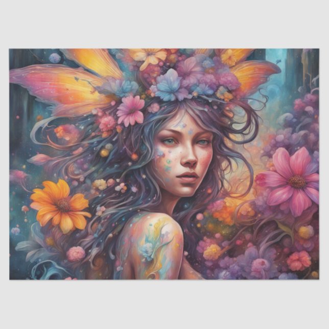 Fantasy Schöne Blume Fairy Decoupage Seidenpapier (Vorderseite)