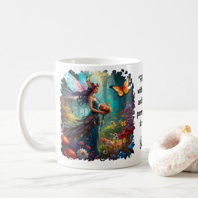 Fantasy Schöne Butterfly Faidgarten Zitat Kaffeetasse (Mit Donut)