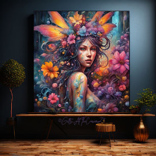 Fantasy Schöne farbenfrohe Blume Faiicess Prinzess Leinwanddruck