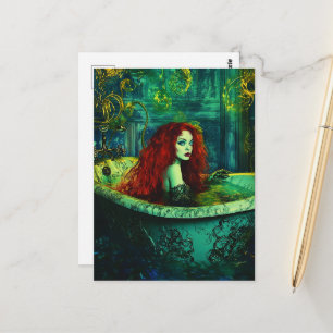 Fantasy-Schöne Frau mit roten Haaren in einer Wann Postkarte
