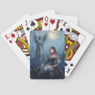 Fantasy Schöne Frau mit schwarzer Katze Spielkarten