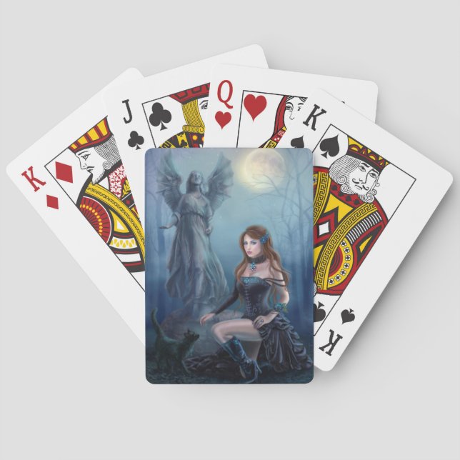 Fantasy Schöne Frau mit schwarzer Katze Spielkarten (Rückseite)