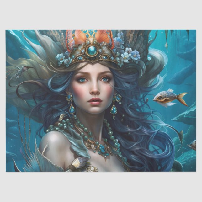 Fantasy Schöne Meerjungfrau Prinzessin Decoupage Seidenpapier (Vorderseite)