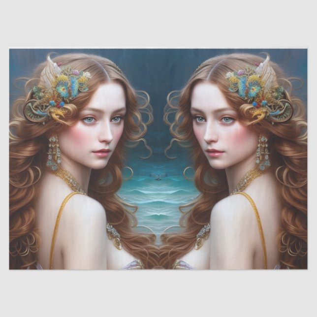 Fantasy Schöne Meerjungfrau Prinzessin Decoupage Seidenpapier (Vorderseite)