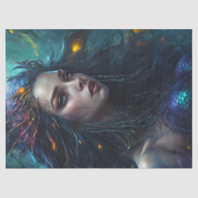 Fantasy Schöne Meerjungfrau Prinzessin Decoupage Seidenpapier (Vorderseite)