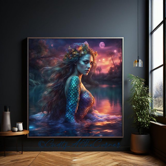 Fantasy Schöne Prinzessin Siren Mermaid am See Leinwanddruck (Von Creator hochgeladen)