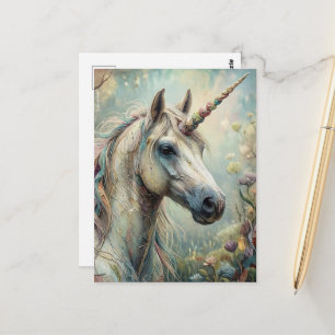 Fantasy Schönes Einhorn im Wald Postkarte