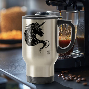 Fantasy Schwarzes Stammes Einhorn Weiß Minimalisti Reisebecher